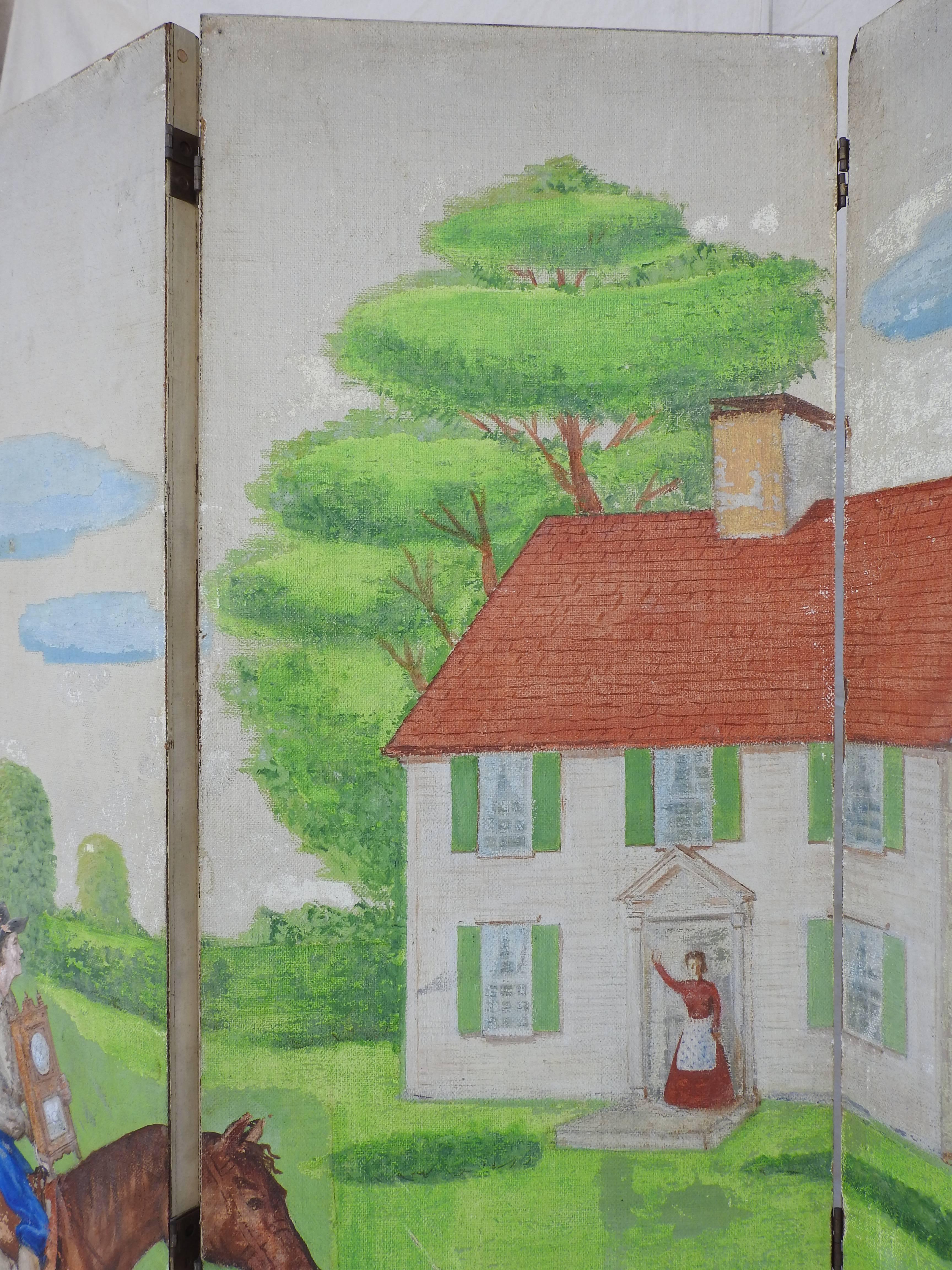 Eli Terry Clockmaker HandPainted Room Divider with Horse Scene at