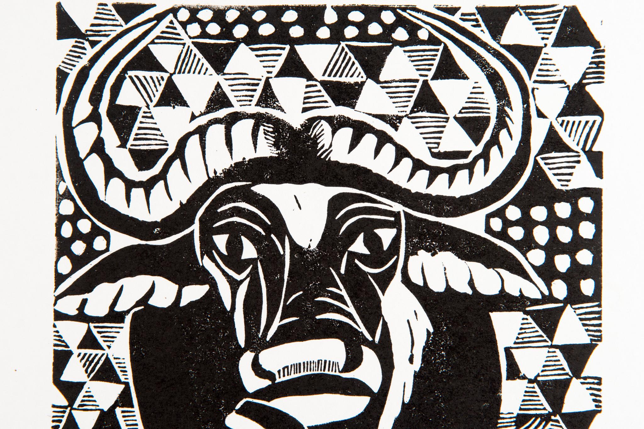 African Big 5, 2009. Linoleum block print on paper. Edition of 8.

Elia Shiwoohamba was born in 1981 in Windhoek, Namibia. He graduated from the John Muafangejo Art Centre in Windhoek in 2006. Specialising in printmaking and sculpture, Shiwoohamba