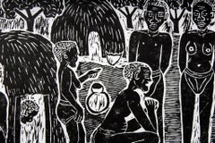 Did you take a time to know him, Elia Shiwoohamba, Linoleum block print on paper