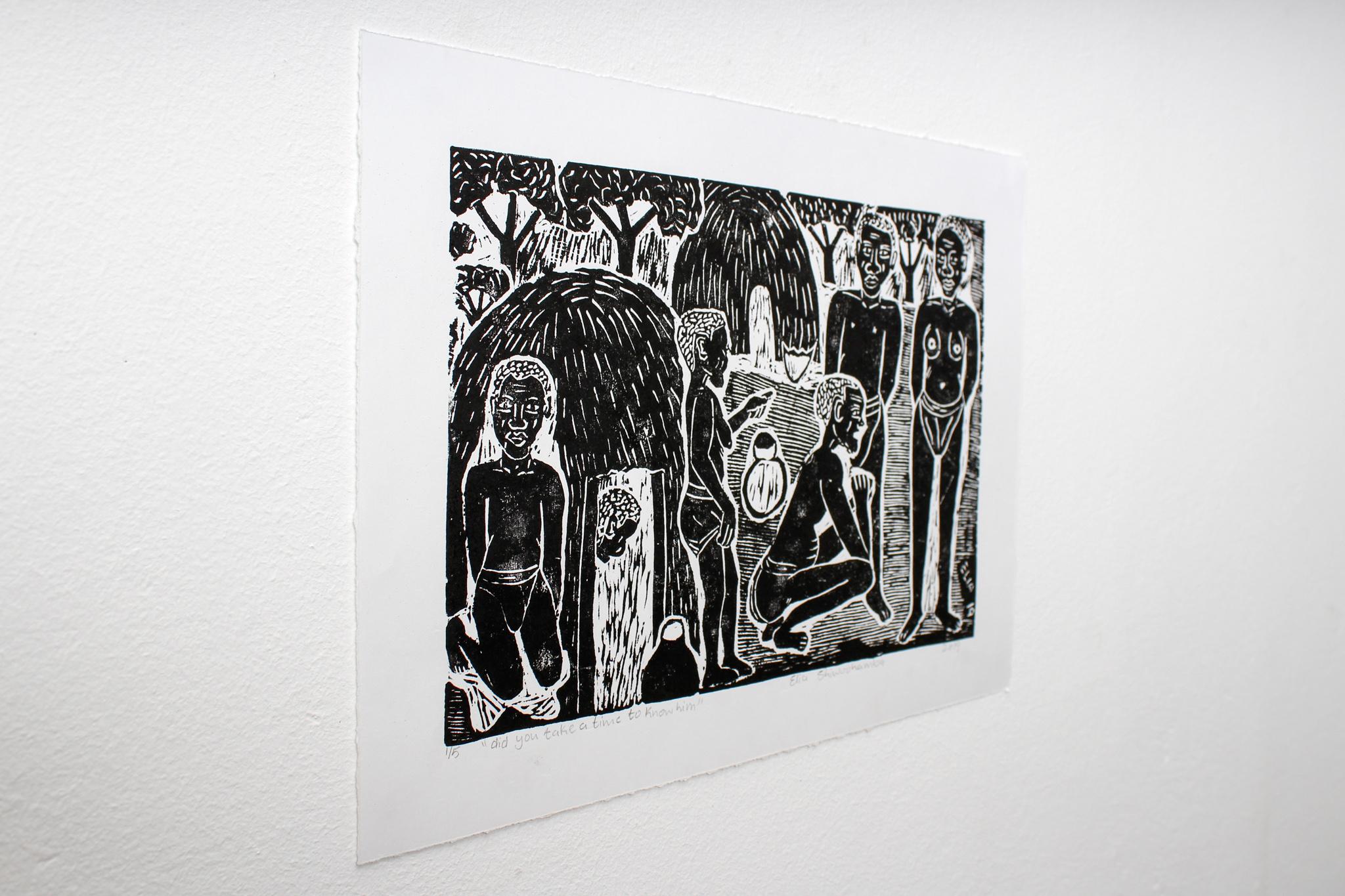 Did you take a time to know him, Elia Shiwoohamba, Linoleum block print on paper For Sale 4
