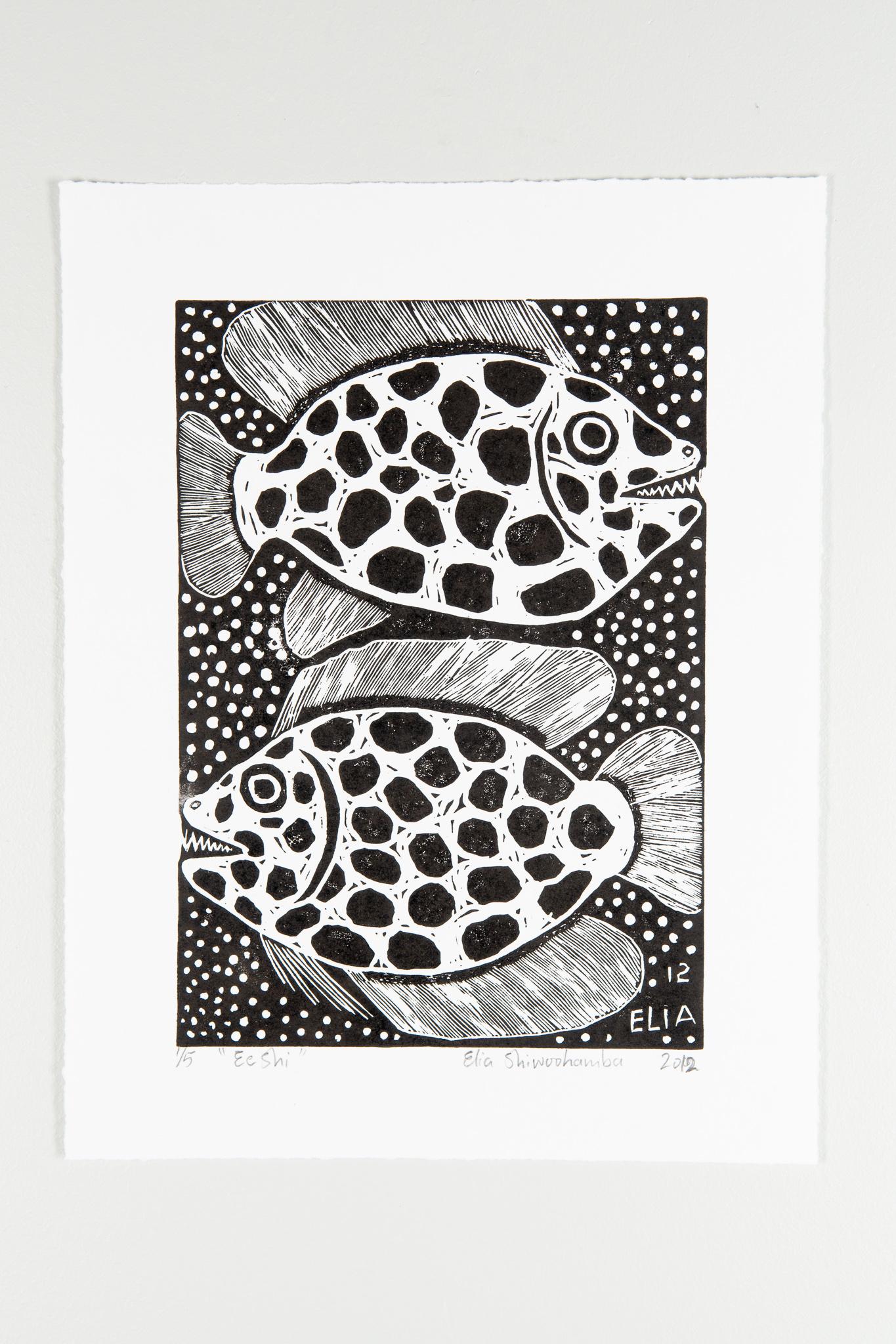Eeshi, Elia Shiwoohamba, Linoleum block print