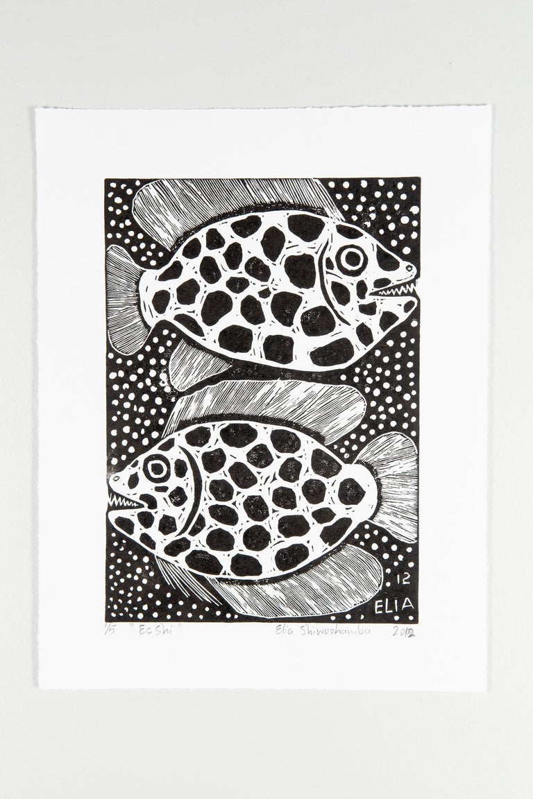 Eeshi, Elia Shiwoohamba, Linoleum block print - Print by Elia Shiwoohamba