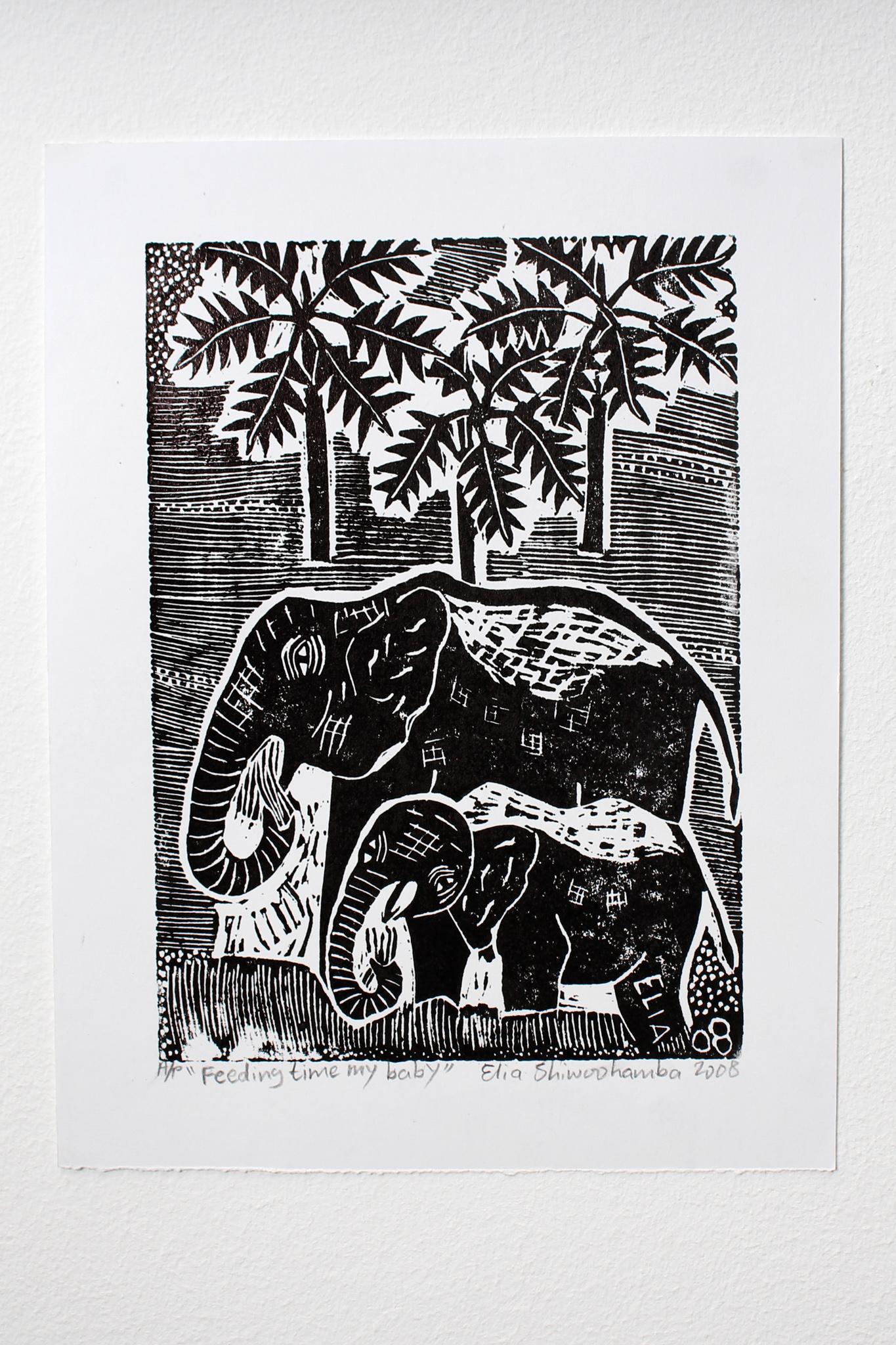 elephant lino print