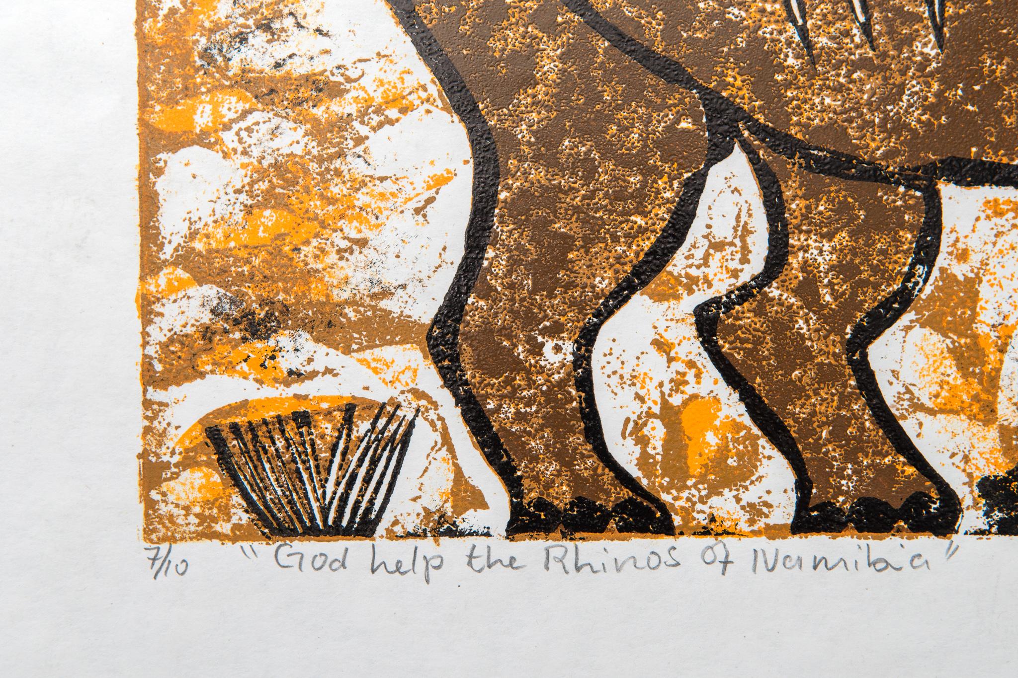 « God help the Rhinos of Namibia », Elia Shiwoohamba, impression de carton sur papier en vente 2