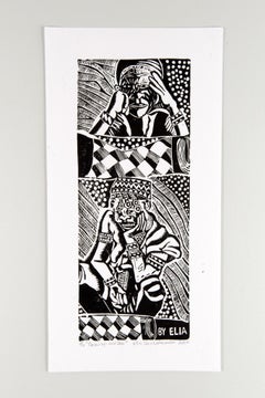 Grow up and see, Elia Shiwoohamba, Linoleum block print on paper