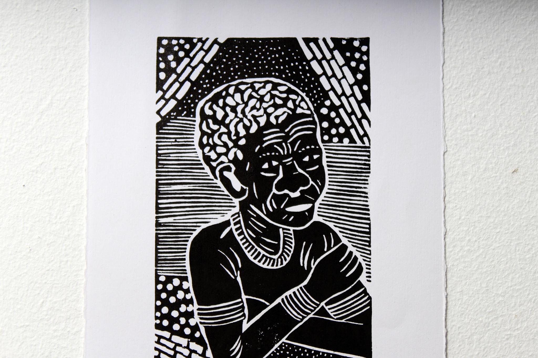 How can I do, Elia Shiwoohamba, Linoleum block print For Sale 1