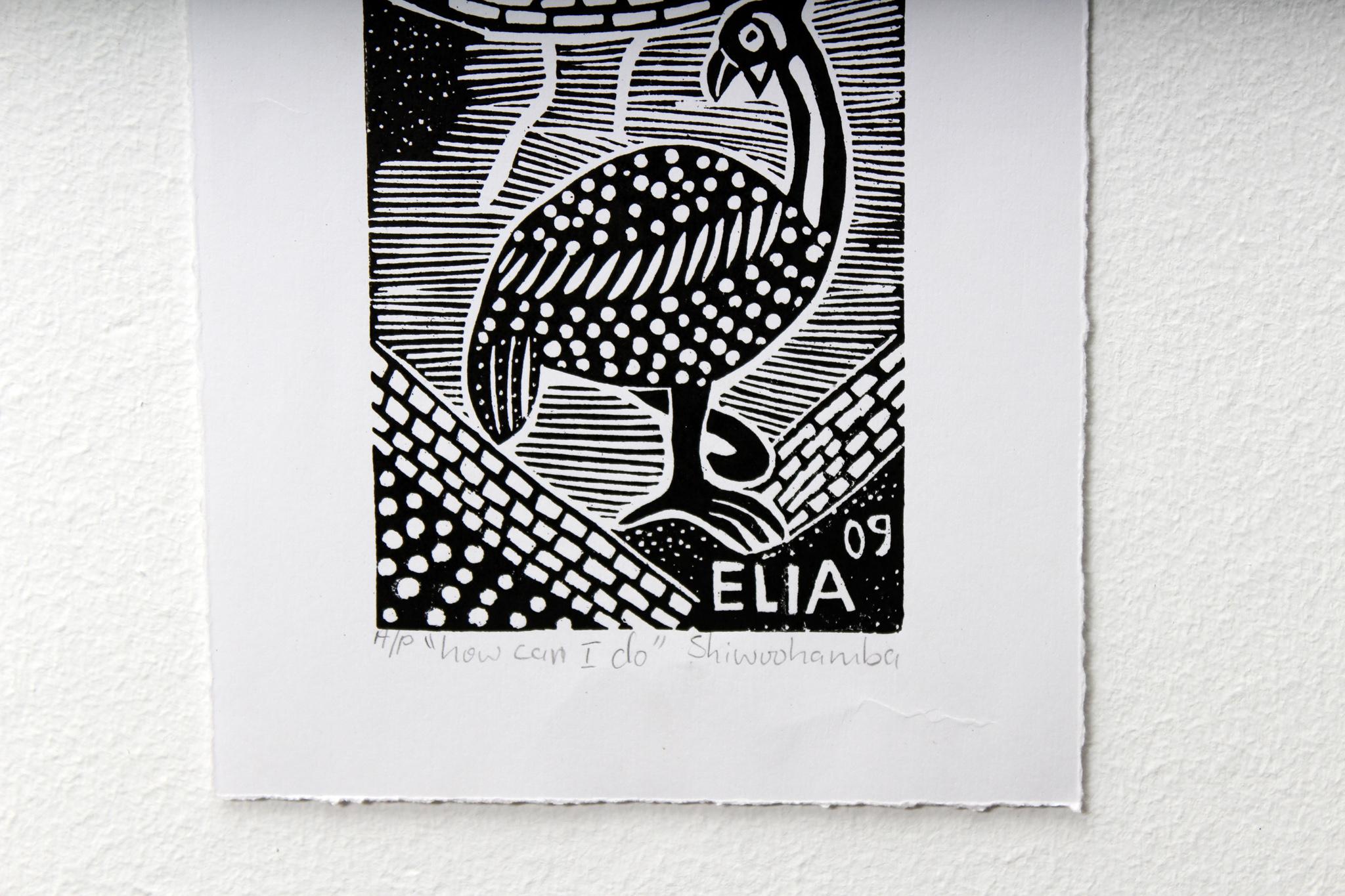 How can I do, Elia Shiwoohamba, Linoleum block print For Sale 2