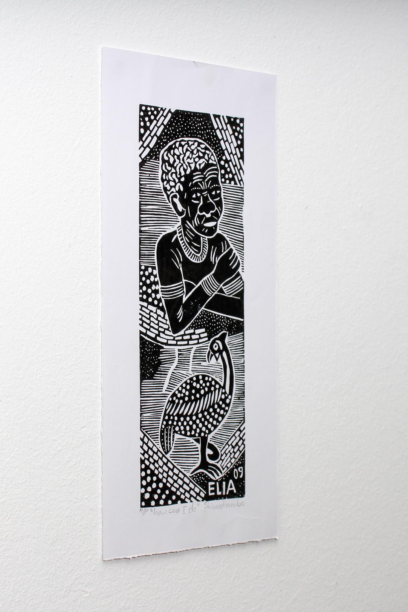 How can I do, Elia Shiwoohamba, Linoleum block print For Sale 3