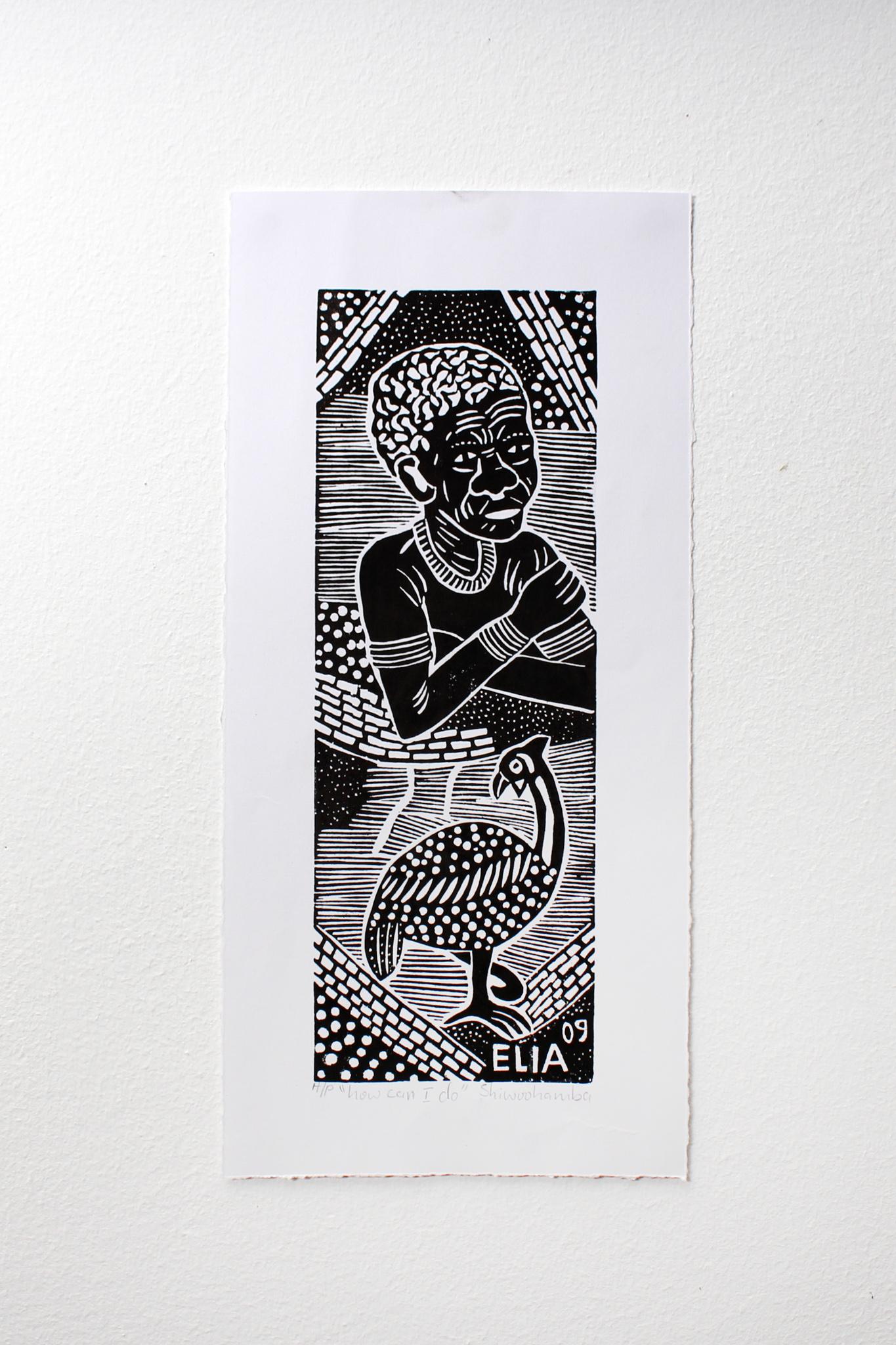 How can I do, Elia Shiwoohamba, Linoleum block print