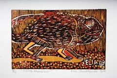I love chameleon, Elia Shiwoohamba, Cardboard block print