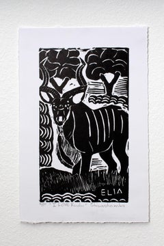 J'aime kudu, Elia Shiwoohamba, linogravure sur linoléum