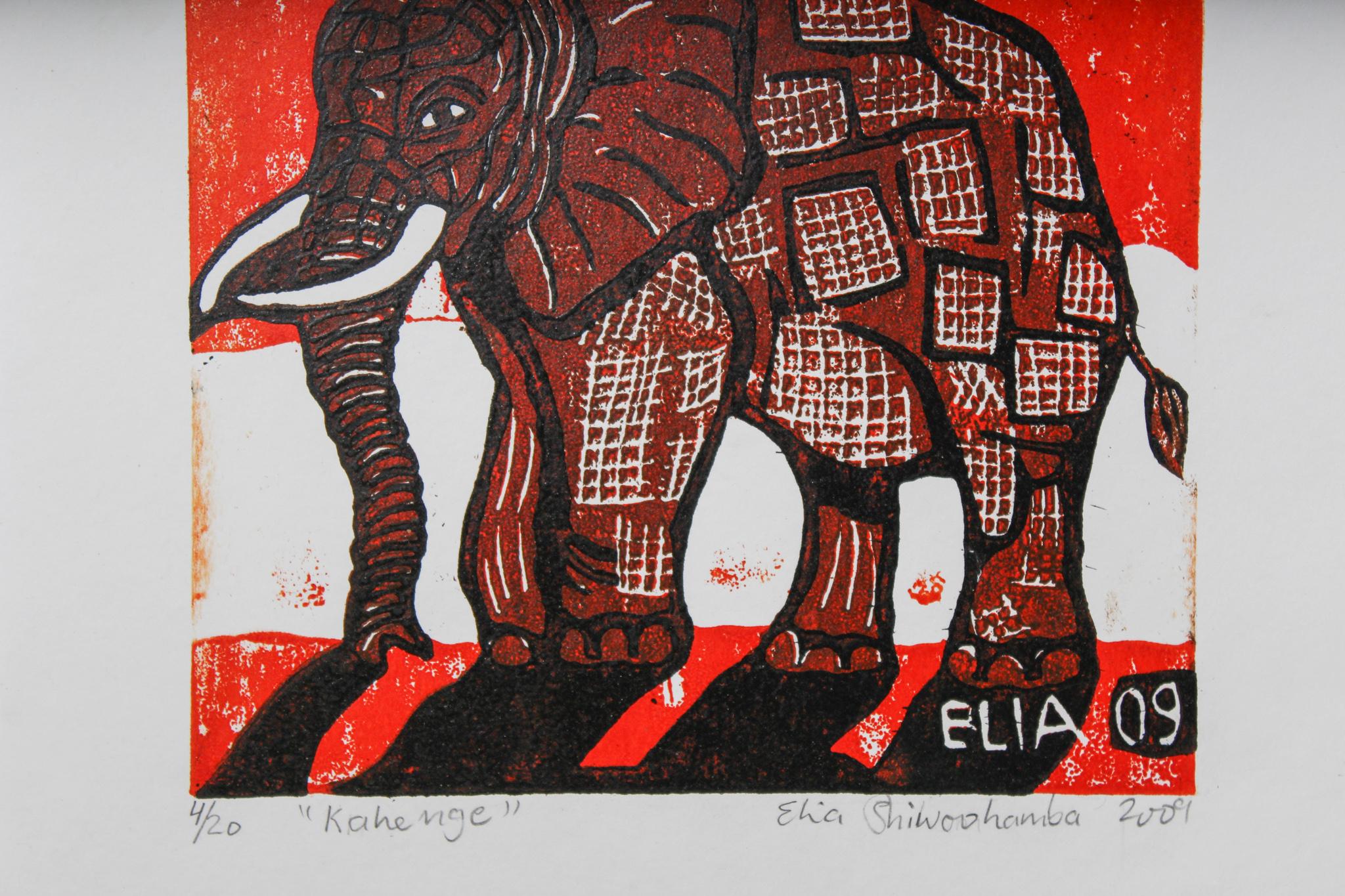 Kahenge, Elia Shiwoohamba, Cardboard block print on paper For Sale 1