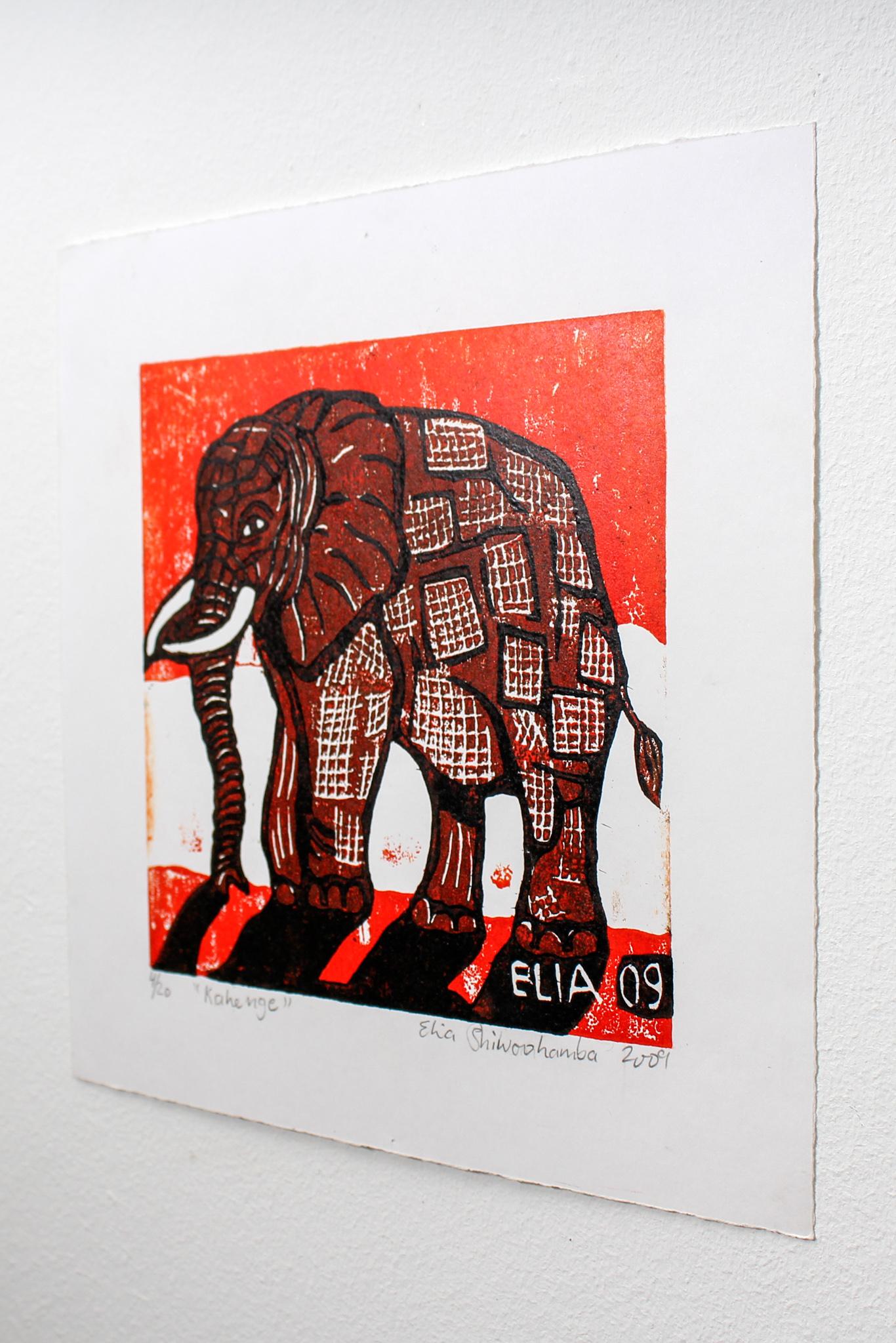 Kahenge, Elia Shiwoohamba, Cardboard block print on paper For Sale 3