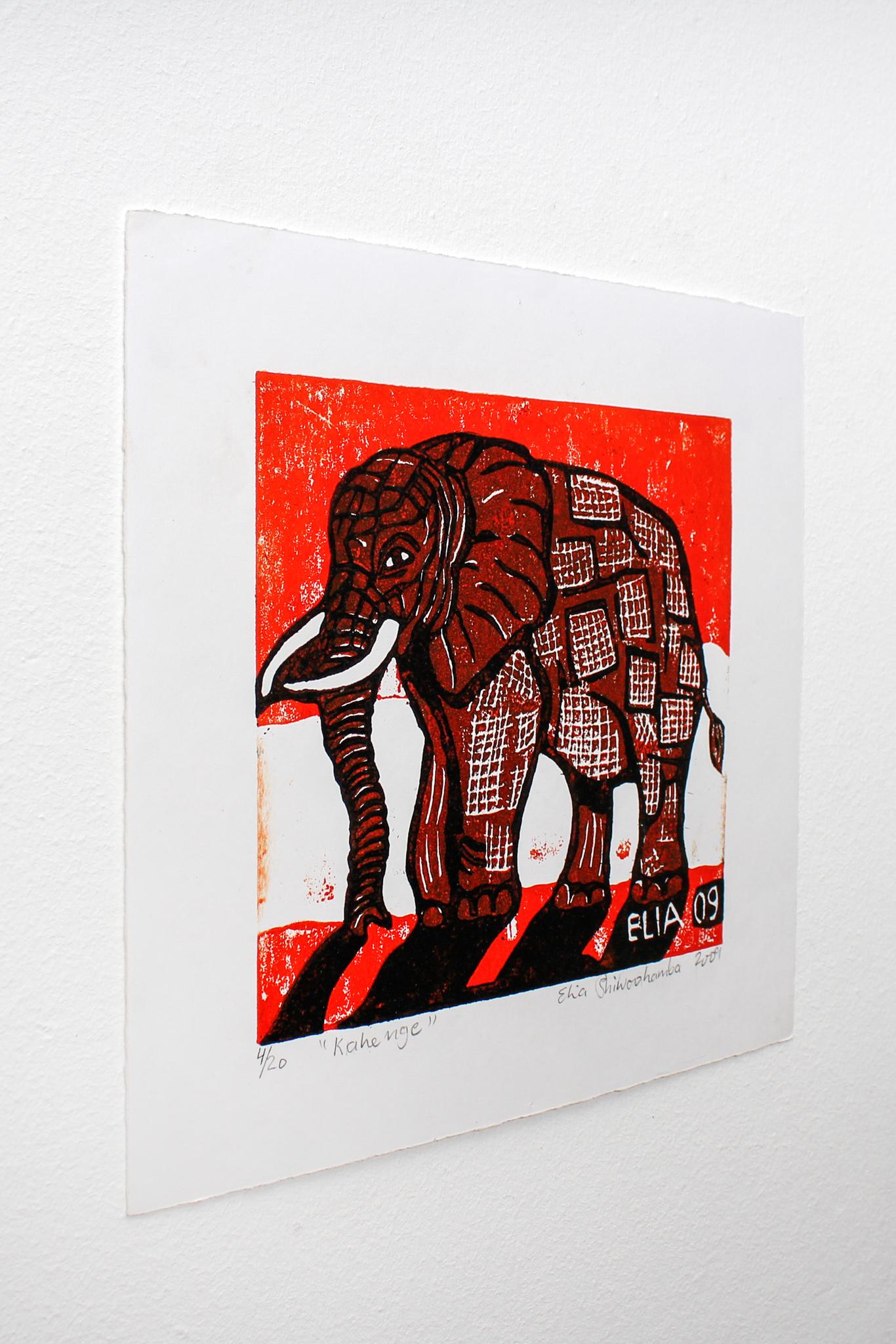 Kahenge, Elia Shiwoohamba, Cardboard block print on paper For Sale 4