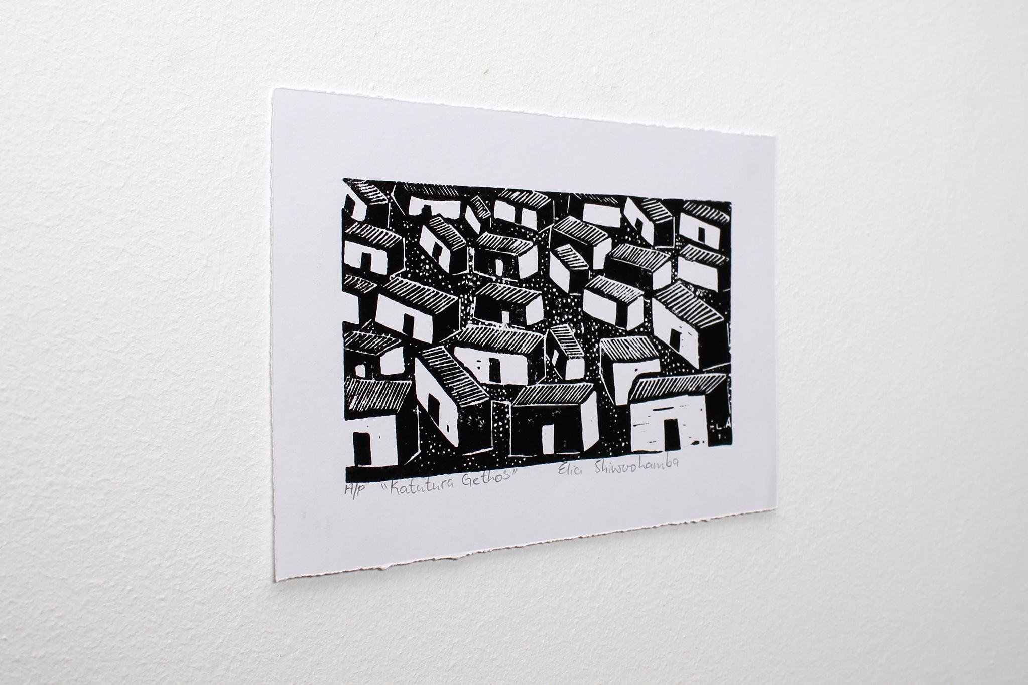 Katutura ghettos, Elia Shiwoohamba, Linoleum block print For Sale 3
