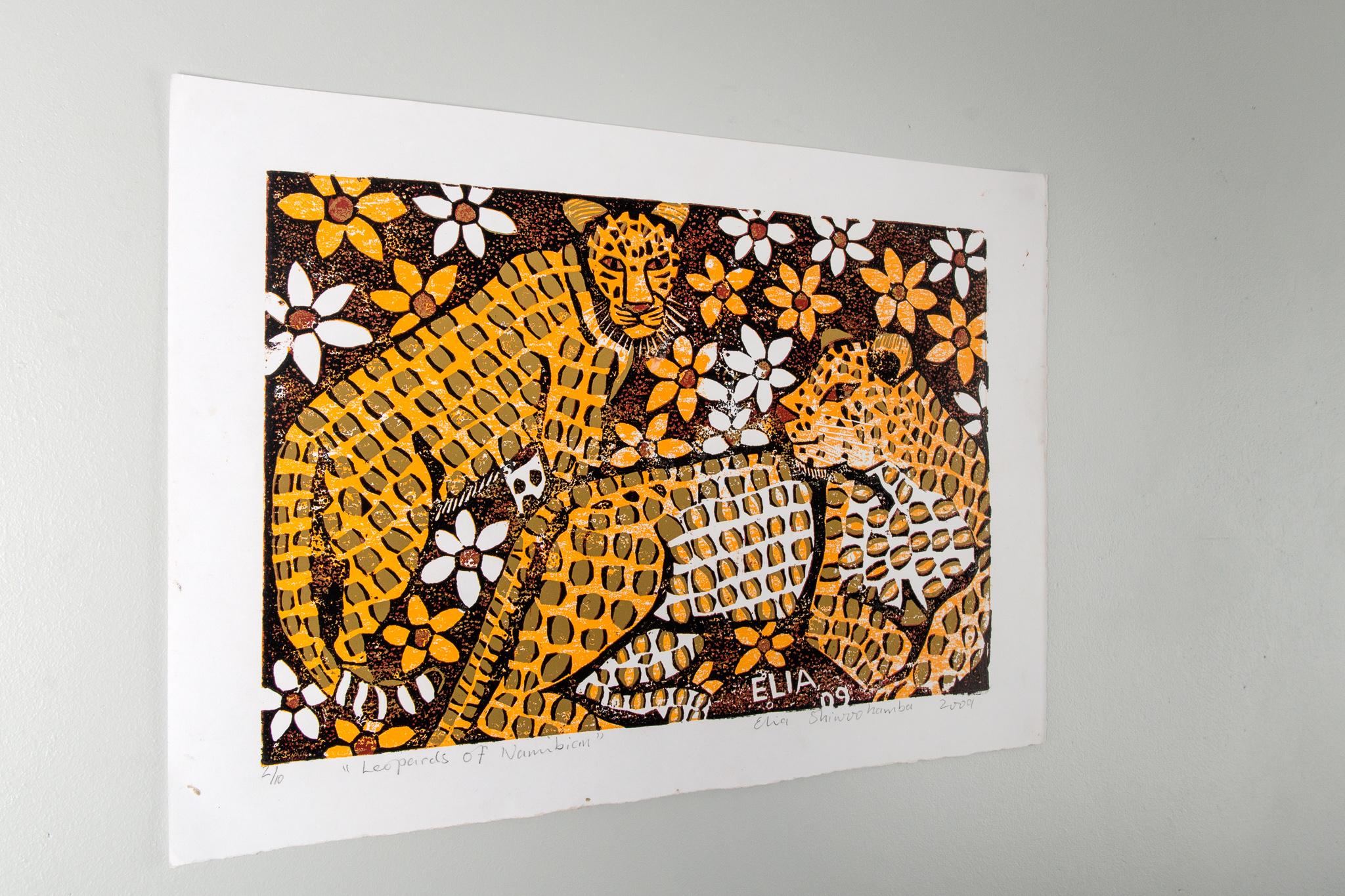 Leopards of Namibia, Elia Shiwoohamba, Cardboard print on paper For Sale 1