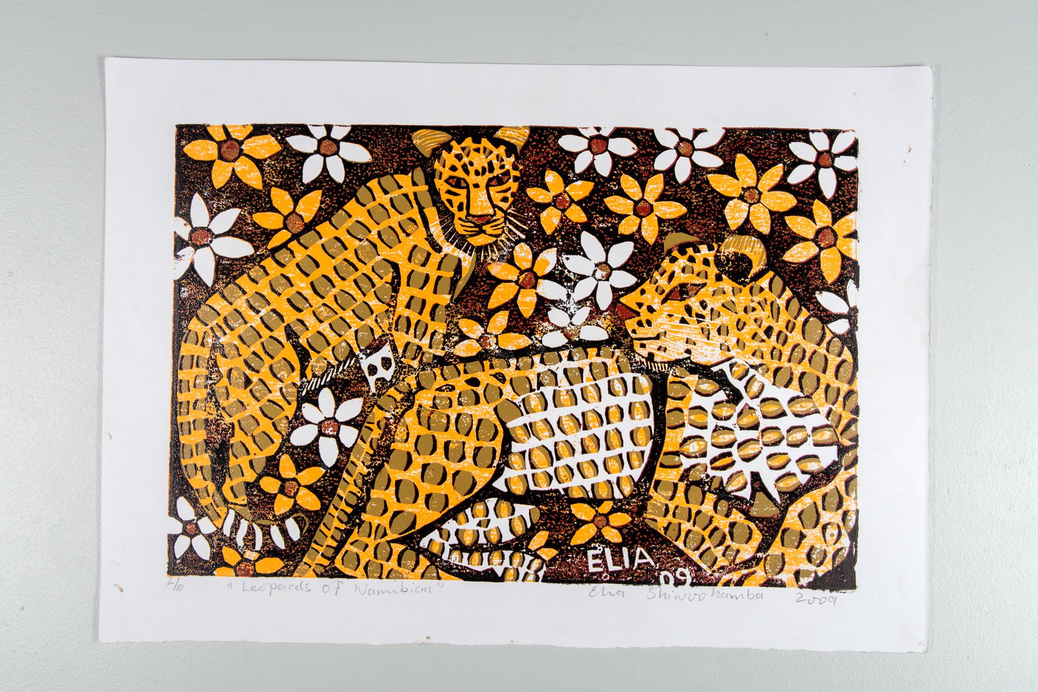 Leopards of Namibia, Elia Shiwoohamba, Cardboard print on paper For Sale 2