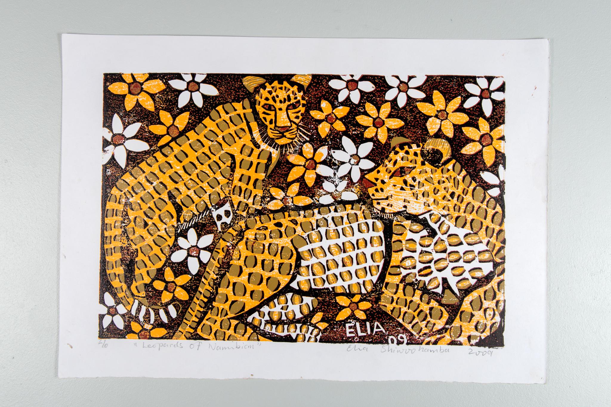 Leoparden aus Namibia, Elia Shiwoohamba, Kartondruck auf Papier