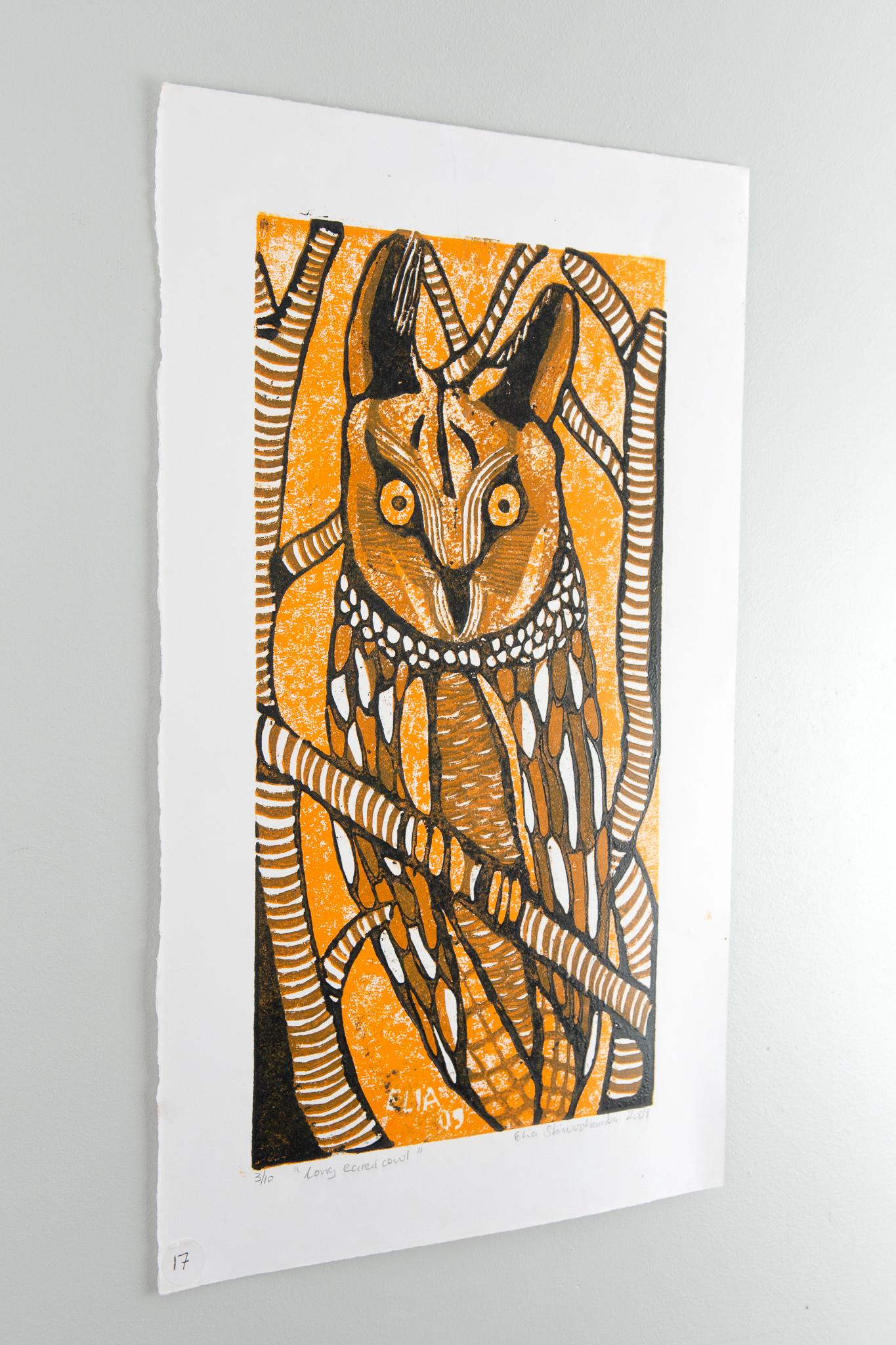 Long Eared Owl, Elia Shiwoohamba, Cardboard print on paper For Sale 2