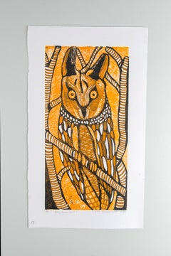 Búho de orejas largas, Elia Shiwoohamba, Impresión de cartón sobre papel