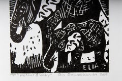 Mother and baby, Elia Shiwoohamba, Linoleum block print