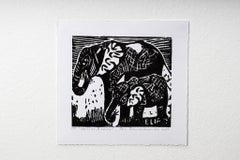 Mother and baby, Elia Shiwoohamba, Linoleum block print