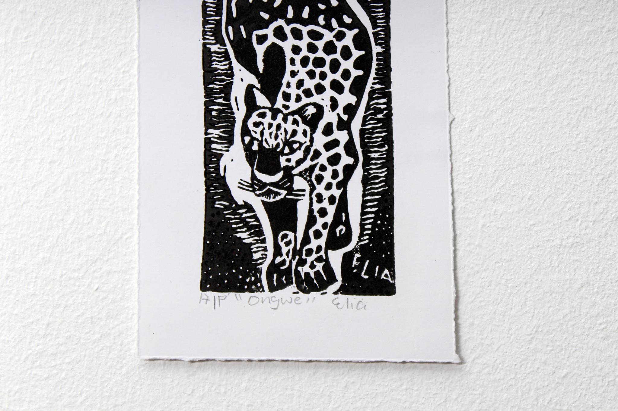 Ongwe, Elia Shiwoohamba, Linoleum block print For Sale 3