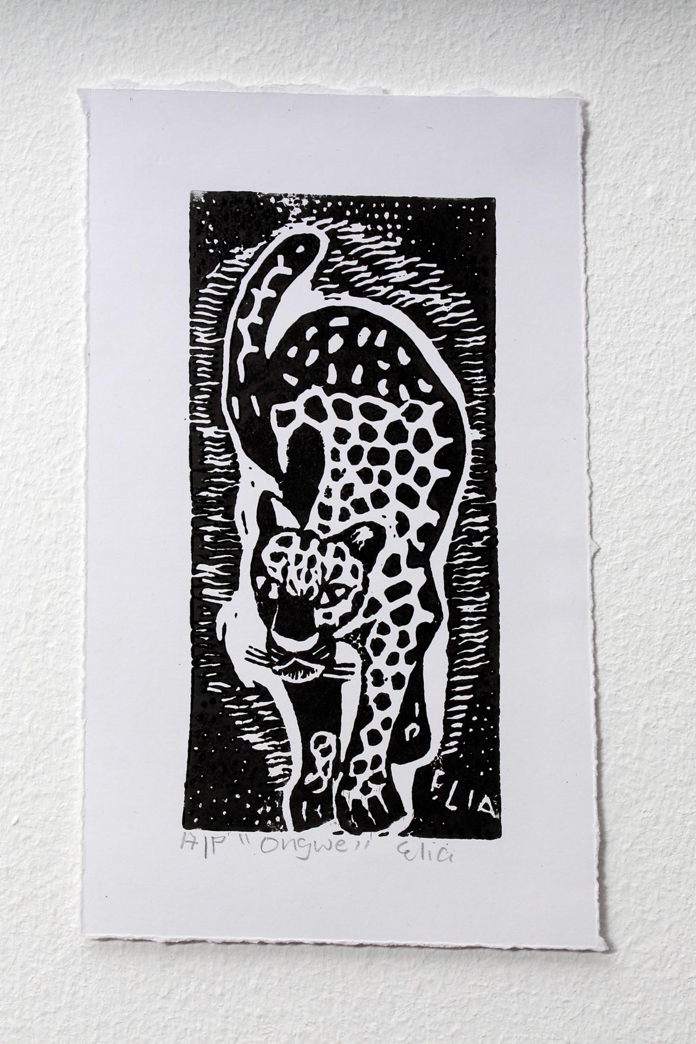 Ongwe, Elia Shiwoohamba, Linoleum block print