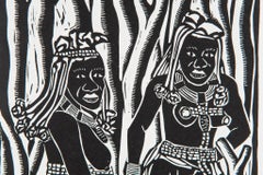 Ovahimba Women, Elia Shiwoohamba, Linoleum block print on paper
