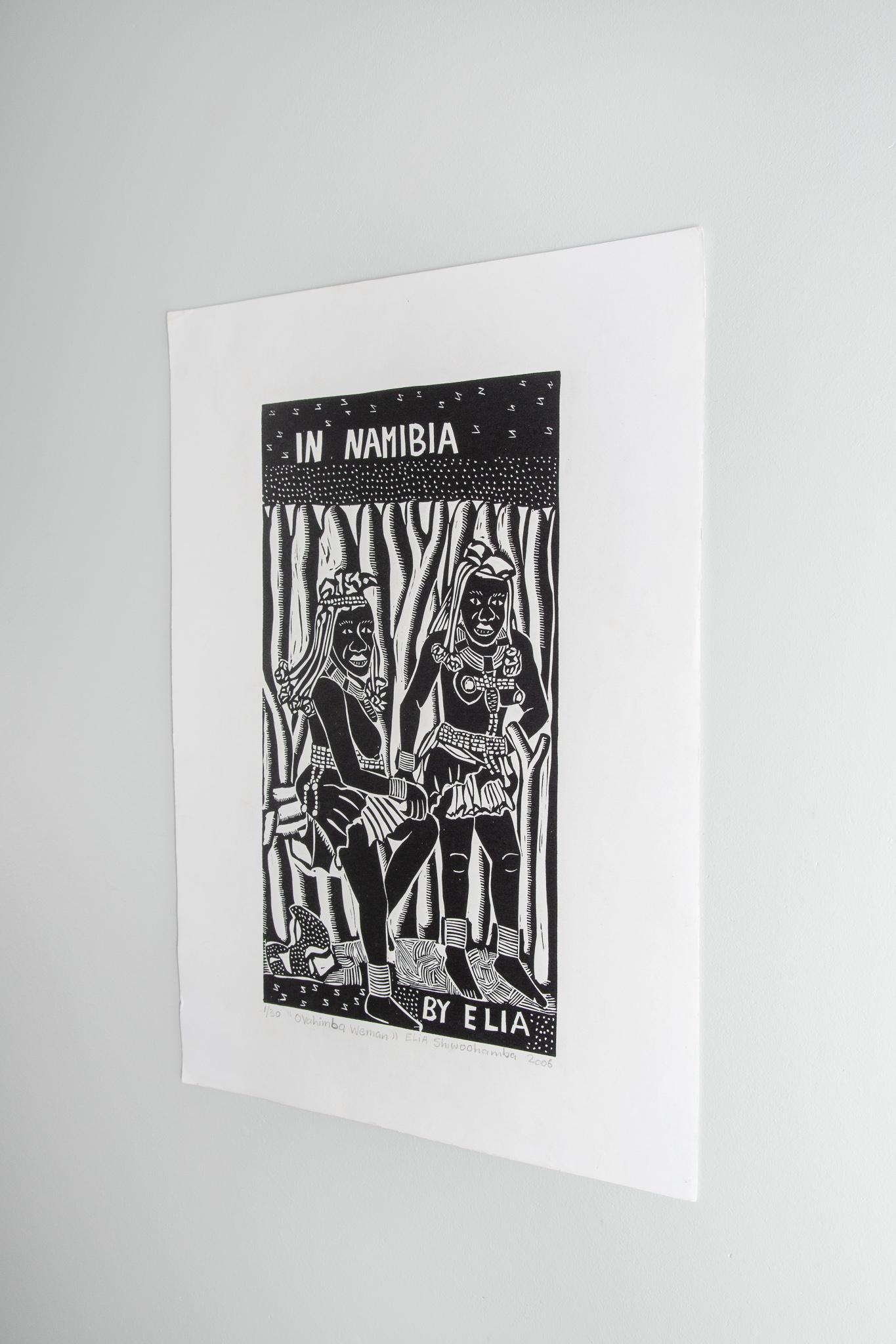 Ovahimba Women, Elia Shiwoohamba, Linoleum block print on paper For Sale 4