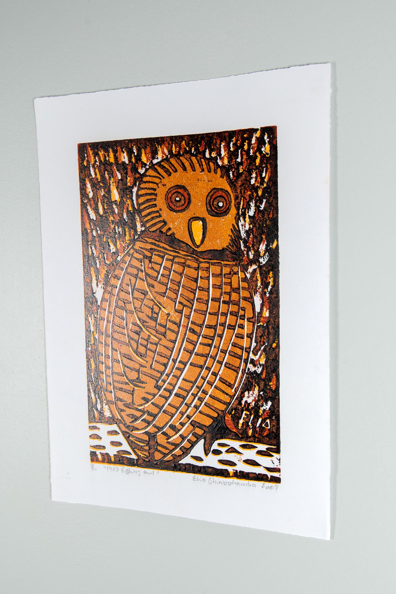 Pel's Fishing Owl, Elia Shiwoohamba, Cardboard print on paper For Sale 2