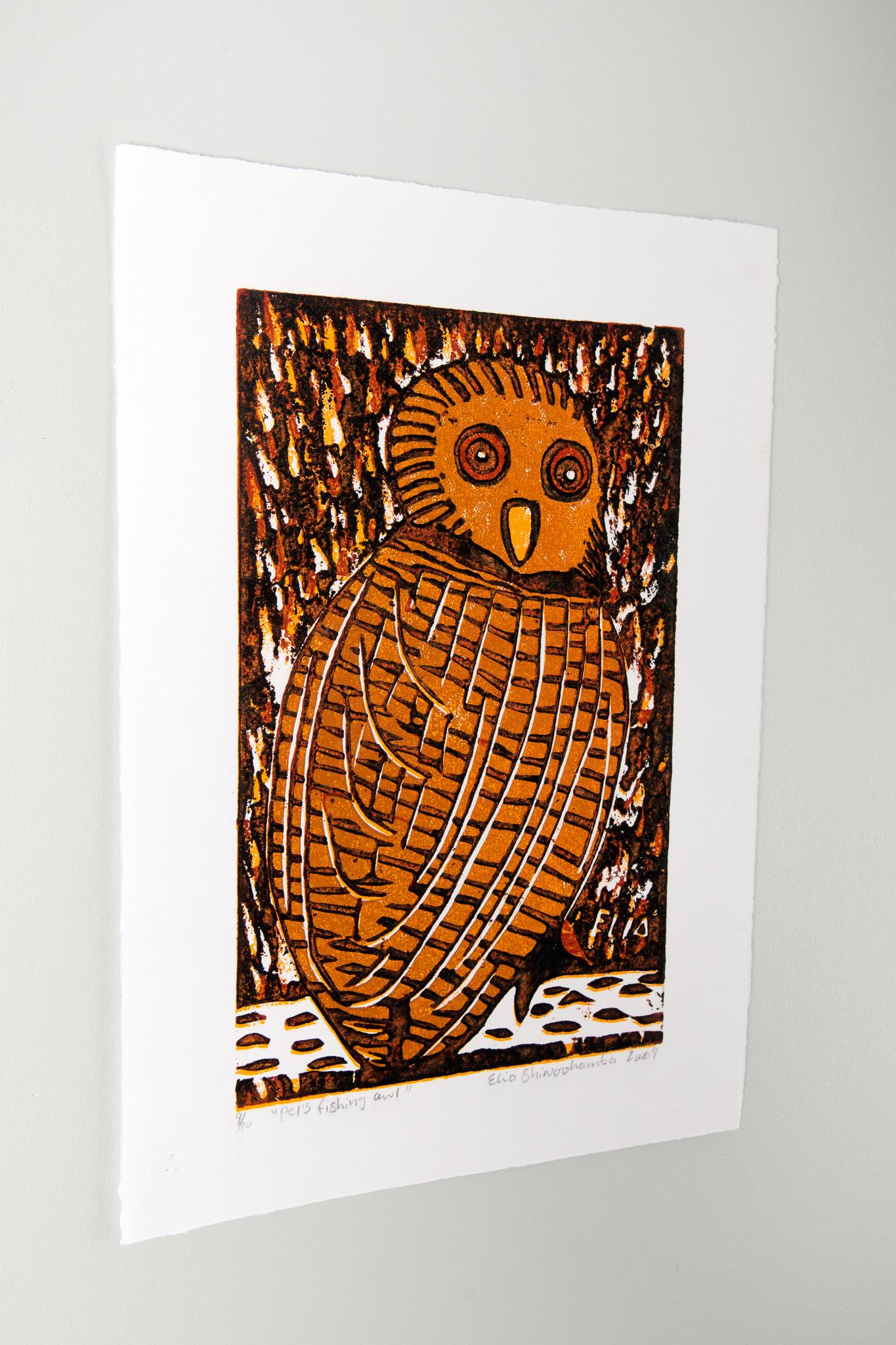 Pel's Fishing Owl, Elia Shiwoohamba, Cardboard print on paper For Sale 3