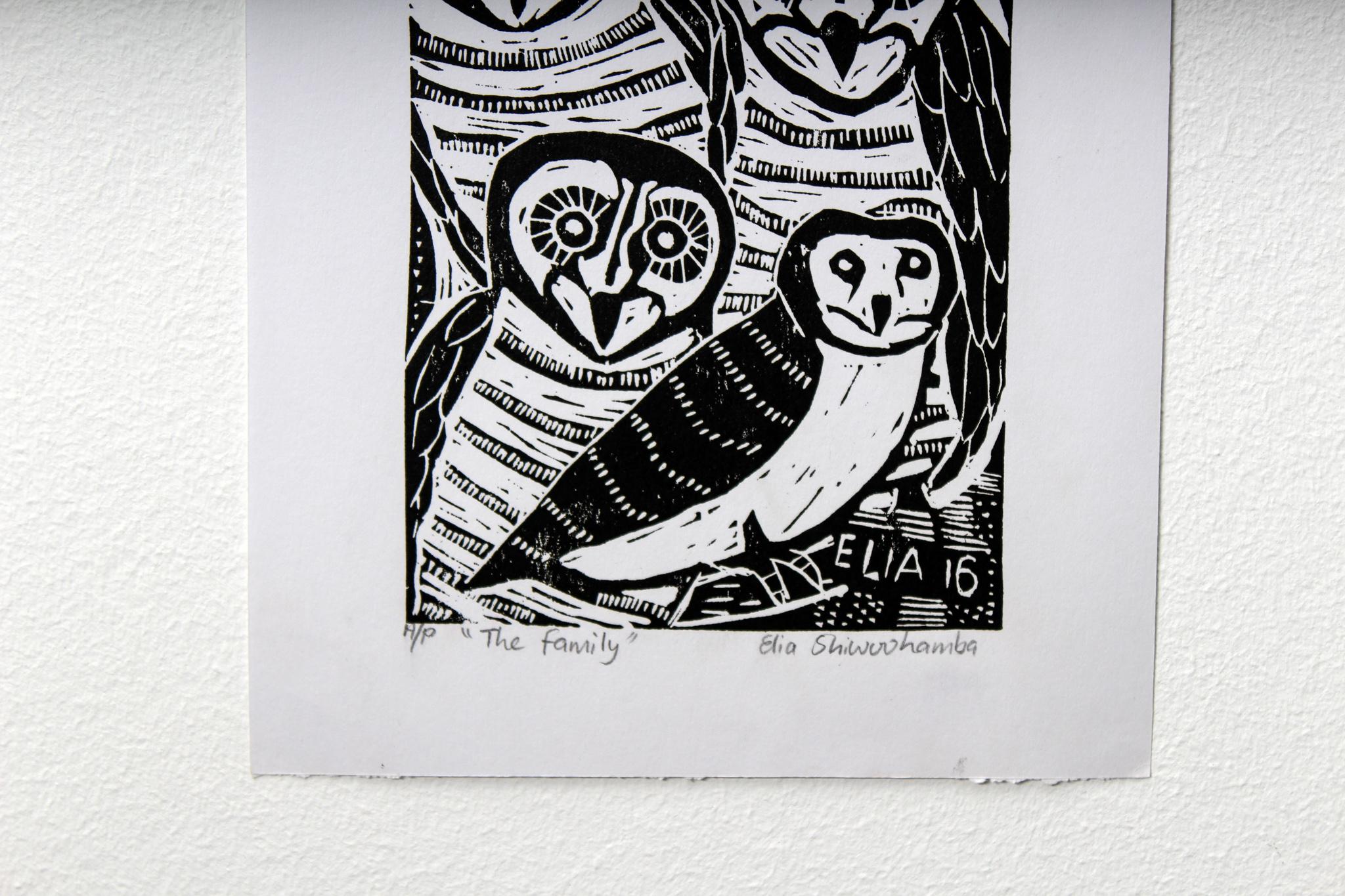 The Family, Elia Shiwoohamba, Linoleum block print For Sale 3