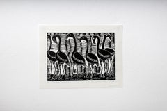 Flamingos, Elia Shiwoohamba, Linoleum-Blöckchendruck