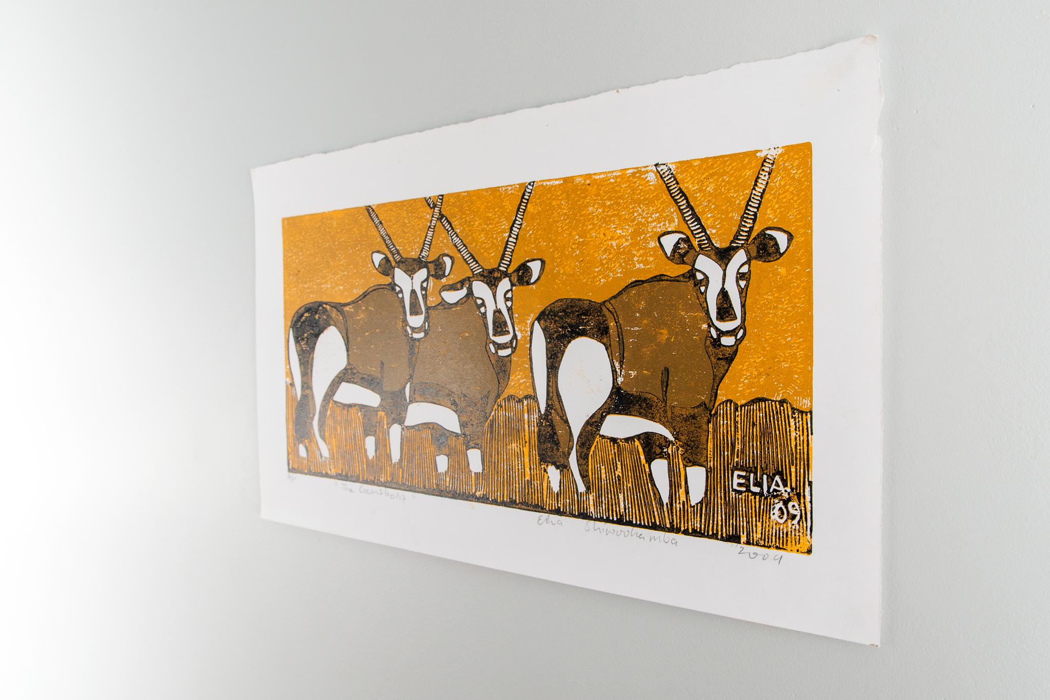 The Gemsboks, Elia Shiwoohamba, Cardboard print on paper For Sale 1