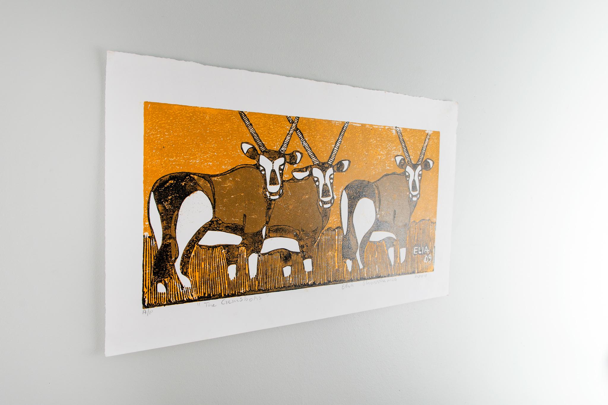The Gemsboks, Elia Shiwoohamba, Cardboard print on paper For Sale 2