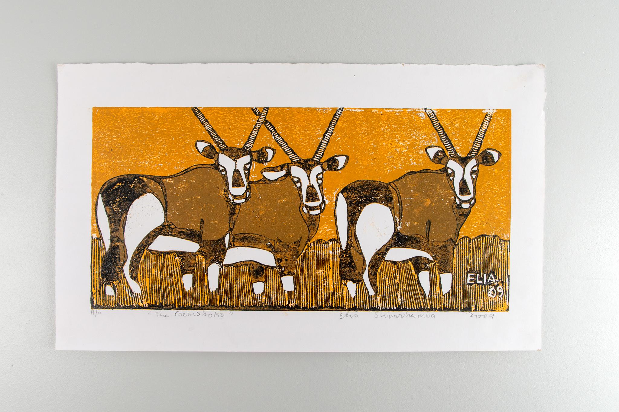 The Gemsboks, Elia Shiwoohamba, Cardboard print on paper