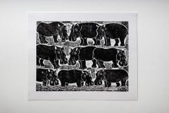 The hippopotemus in the Kavango river, Elia Shiwoohamba, Linoleum block print