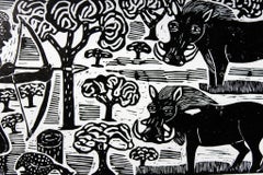 The hunter man, Elia Shiwoohamba, Linoleum block print on paper