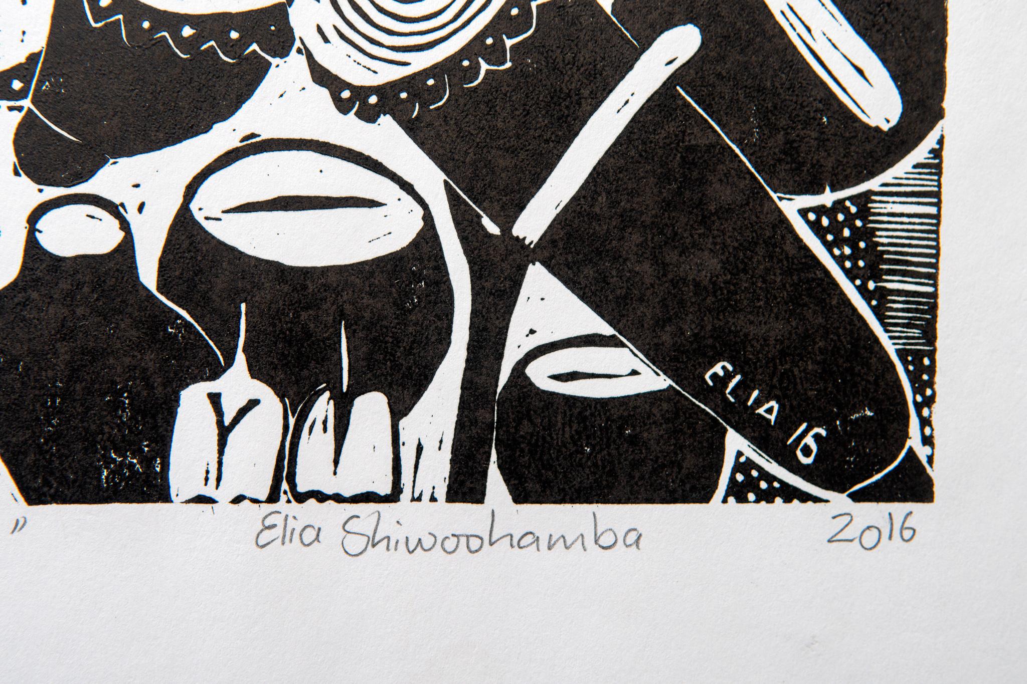 The Three Brides, Elia Shiwoohamba, Linoleum block print on paper For Sale 1