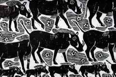 The warthogs, Elia Shiwoohamba, Linoleum block print