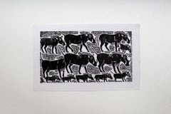 The warthogs, Elia Shiwoohamba, Linoleum block print