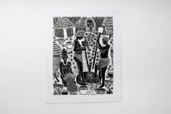 Gemeinsam tun wir besser, Elia Shiwoohamba, Linoleum-Blumendruck auf Papier