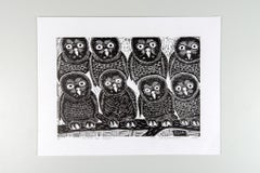 We are the future, African White-Faced Owl Elia Shiwoohamba, Linoleum block print
