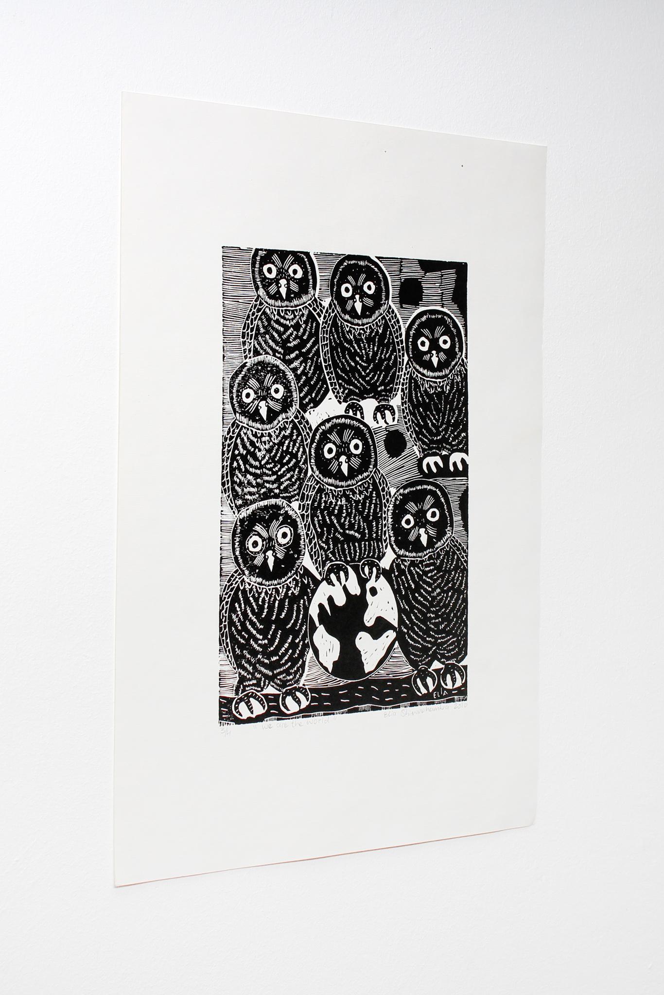 We are the world, Elia Shiwoohamba, Linoleum block print For Sale 1