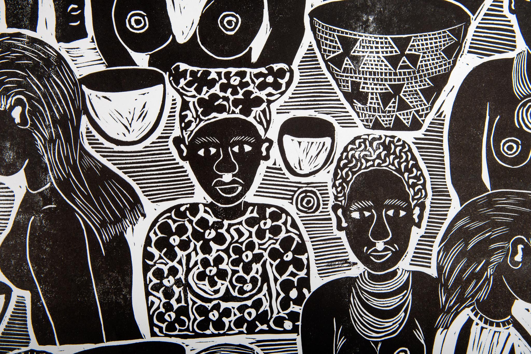 We are your mothers, Elia Shiwoohamba, Linocut For Sale 2