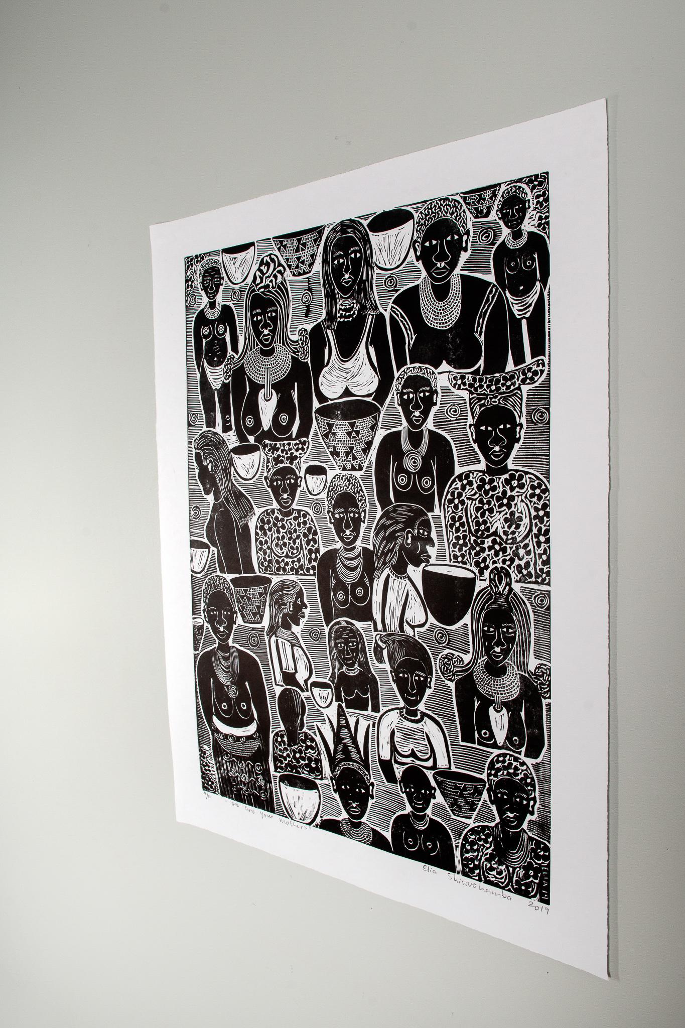 We are your mothers, Elia Shiwoohamba, Linocut For Sale 3