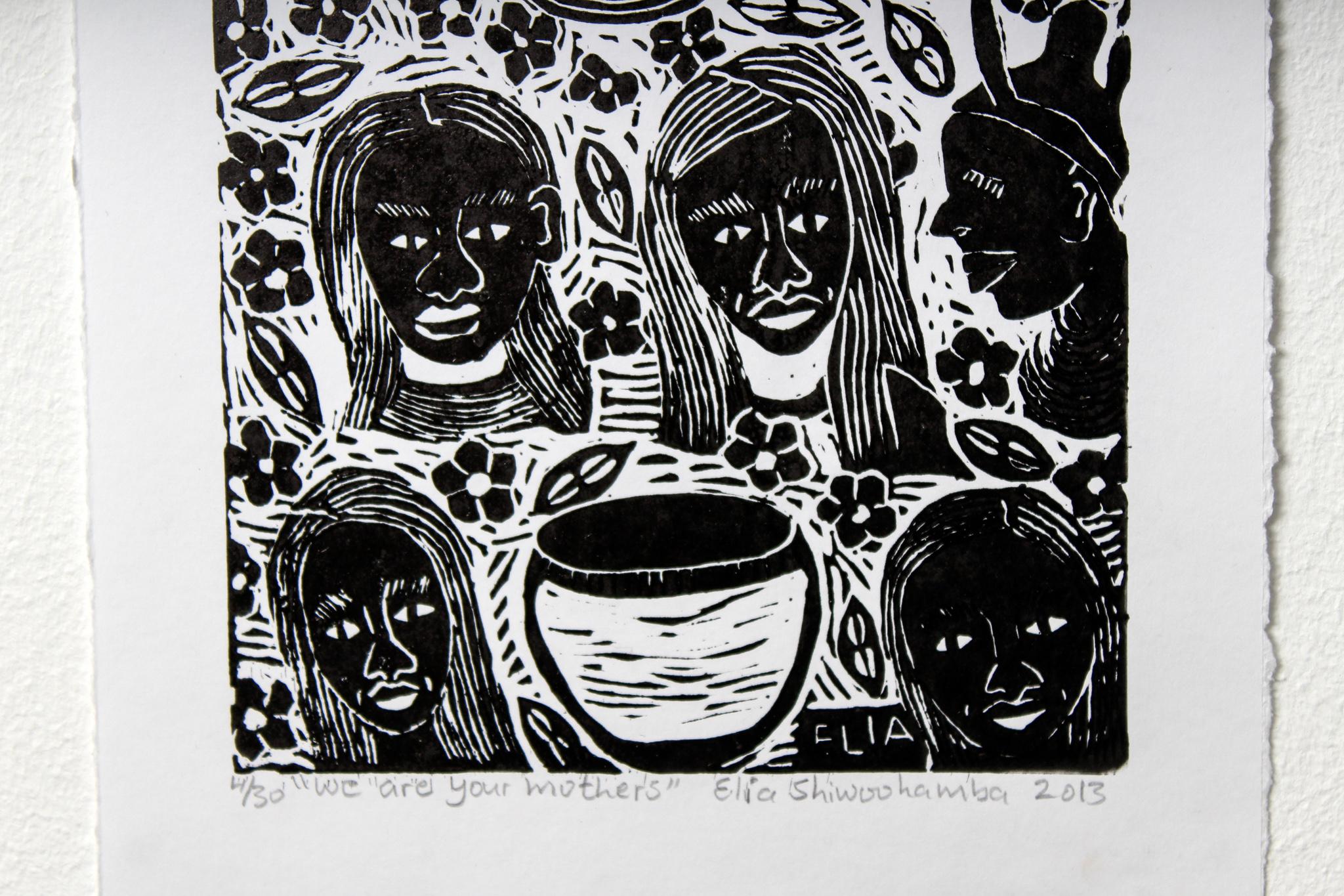 We are your mothers, Elia Shiwoohamba, Linoleum block print For Sale 4