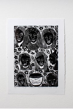 We are your mothers, Elia Shiwoohamba, Linoleum block print