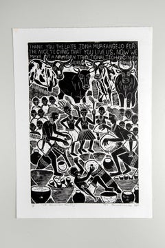 We remember the day, Elia Shiwoohamba, Linoleum block print on paper